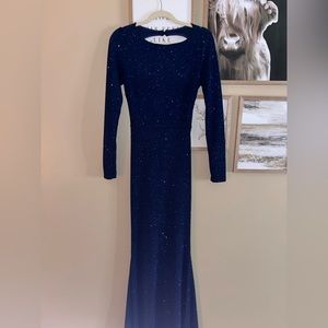Windsor Royal Blue Glitter Long Open Back Dress - Size Large